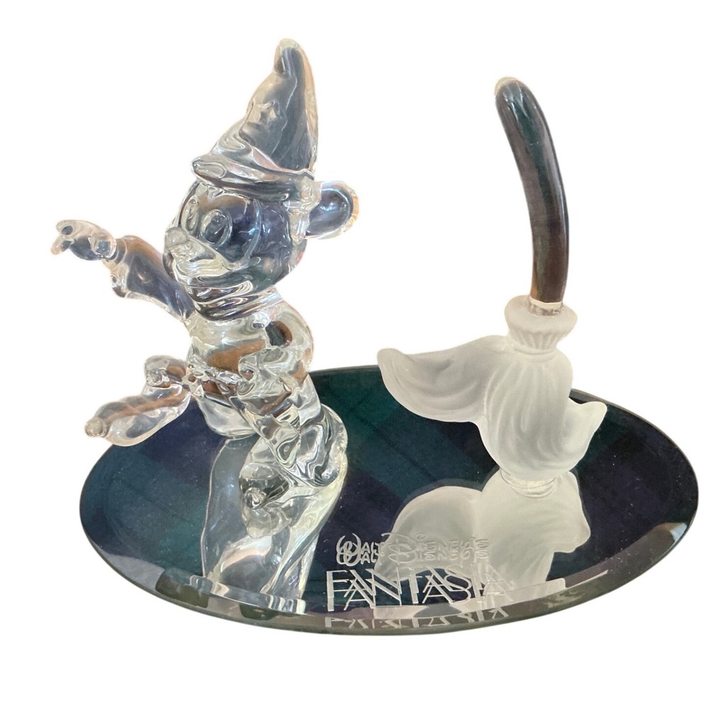 Arribas Brothers Disney Fantasia Sorcerer Mickey Mouse & Broom Glass Figurine